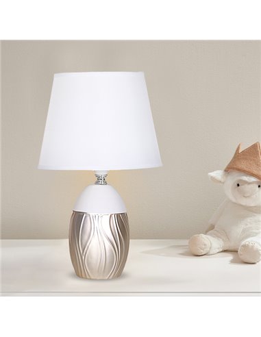 POWERTECH επιτραπέζιο φωτιστικό HLL-0137, E27 κεραμική βάση, λευκό/χρυσό