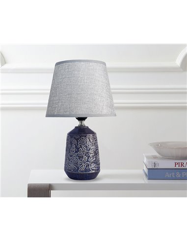 POWERTECH επιτραπέζιο φωτιστικό HLL-0140, E27, κεραμική βάση, μπλε/γκρι