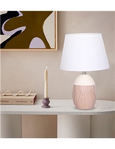 POWERTECH επιτραπέζιο φωτιστικό HLL-0141, E27, κεραμική βάση, καφέ/λευκό