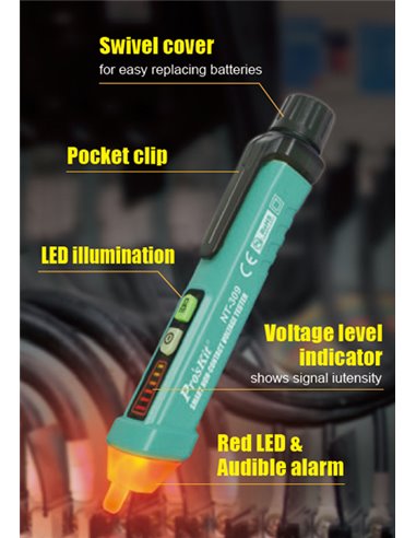 PROSKIT ανιχνευτής τάσης NT-309, 12V έως 1000V, ανέπαφος