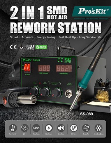 PROSKIT σταθμός συγκόλλησης SS-989B, κολλητήρι/air gun, 700W, 200-480 °C