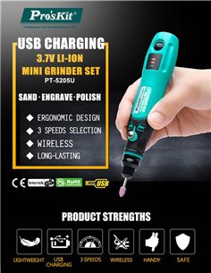 PROSKIT περιστροφικό πολυεργαλείο PT-5205U, 3.7V, 600mah, έως 15000rpm