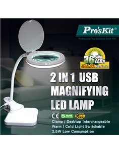PROSKIT μεγεθυντικός φακός MA-1010U, κλιπ & βάση, LED, 3D 1.75x, λευκός
