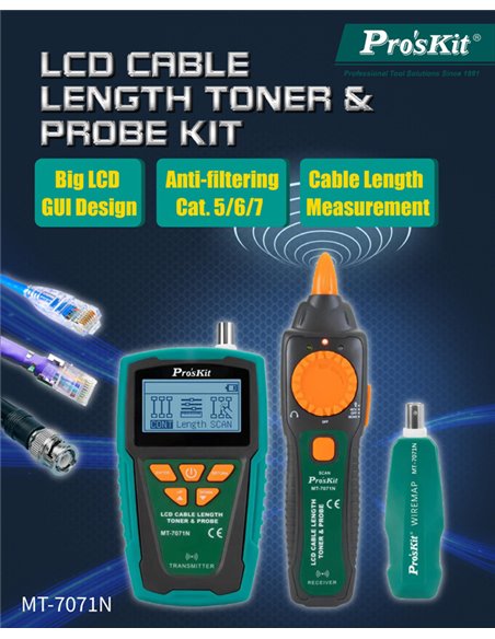 PROSKIT tester καλωδίων δικτύου MT-7071N για RJ45/11/12 & BNC