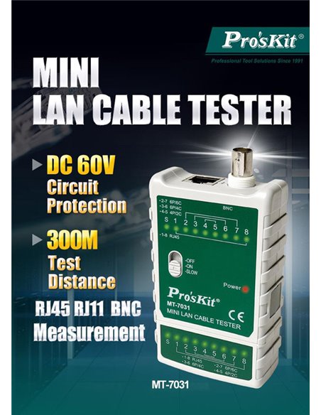 PROSKIT tester καλωδίων δικτύου MT-7031 για RJ45/11/12/22 & BNC
