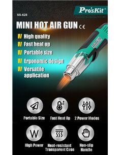 PROSKIT μίνι πιστόλι θερμού αέρα SS-628F, 250/500W, 350/500 °C