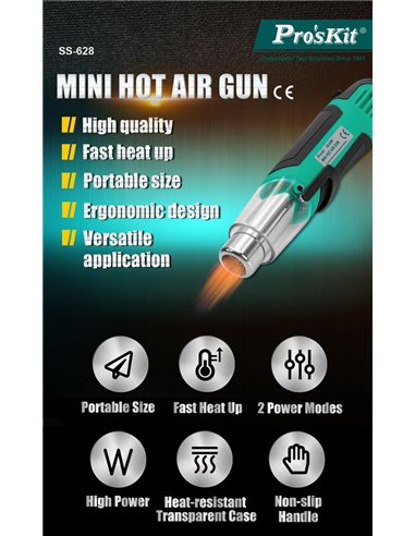 PROSKIT μίνι πιστόλι θερμού αέρα SS-628F, 250/500W, 350/500 °C
