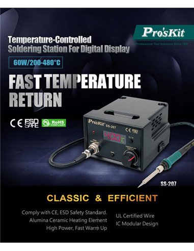 PROSKIT σταθμός συγκόλλησης SS-207B με κολλητήρι, 60W, 200~480 °C