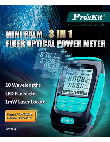 PROSKIT πολύμετρο οπτικών ινών MT-7618, μέτρηση ισχύος & VFL, 1mW