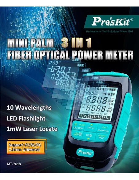 PROSKIT πολύμετρο οπτικών ινών MT-7618, μέτρηση ισχύος & VFL, 1mW