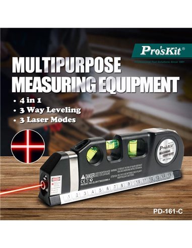 PROSKIT γραμμικό αλφάδι laser PD-161-C με κόκκινη δέσμη, μετροταινία