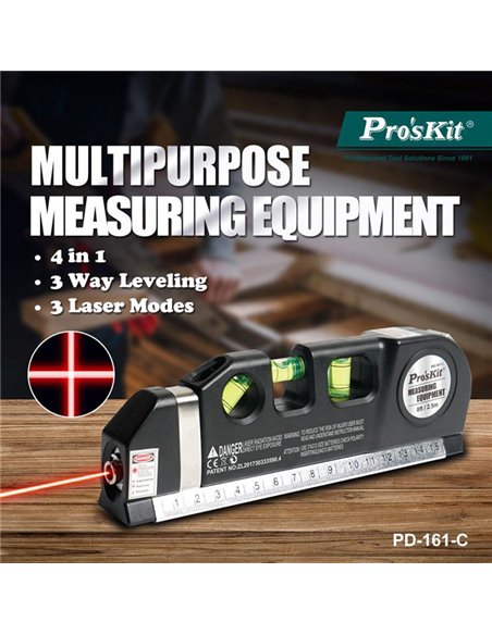 PROSKIT γραμμικό αλφάδι laser PD-161-C με κόκκινη δέσμη, μετροταινία