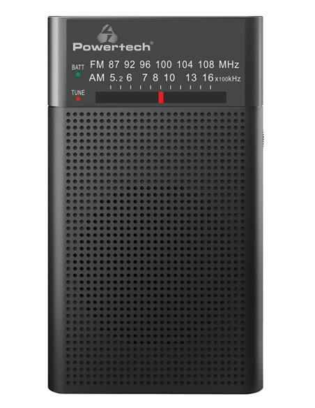 POWERTECH φορητό ραδιόφωνο PT-1245 με πτυσσόμενη κεραία, μαύρο