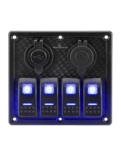 POWERTECH πάνελ σκαφών & οχημάτων PTL-017, πρίζα 12V/2x USB/4x διακόπτες