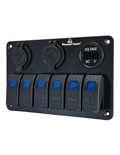 POWERTECH πάνελ σκαφών & οχημάτων PTL-020, πρίζα 12V/2x USB/6x διακόπτες