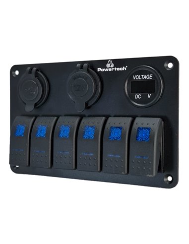 POWERTECH πάνελ σκαφών & οχημάτων PTL-020, πρίζα 12V/2x USB/6x διακόπτες