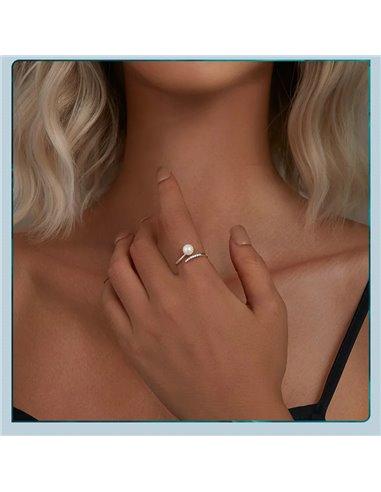 BAMOER δαχτυλίδι BSR497-E με πέρλα & ζιρκόνια, ανοιγόμενο, ασήμι 925