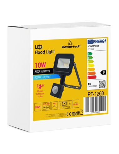 POWERTECH LED προβολέας PT-1260, με αισθητήρα κίνησης, 10W, 4000K, IP65