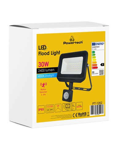 POWERTECH LED προβολέας PT-1262, με αισθητήρα κίνησης, 30W, 4000K, IP65
