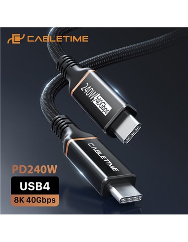 CABLETIME καλώδιο USB-C σε USB-C CT-USB4, 240W, 40Gbps, 8K/60Hz, USB4, 1m, μαύρο