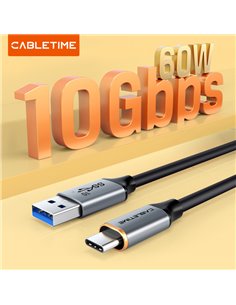 CABLETIME καλώδιο USB-C σε USB CT-AMCMG2, 60W, 10Gbps, 1m, μαύρο