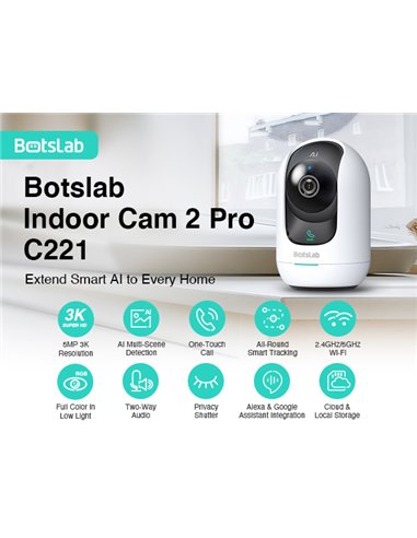 BOTSLAB smart κάμερα C221, 5MP/3K, WiFi, 360° PTZ, SD