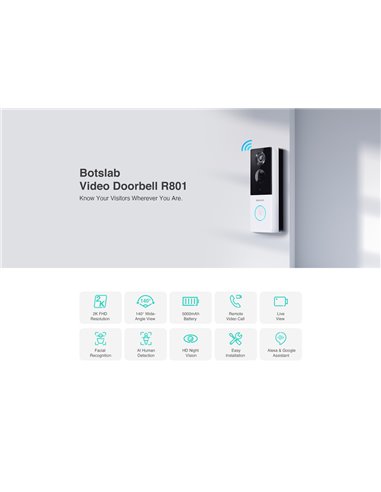BOTSLAB smart κουδούνι με κάμερα R801, 3MP/2K, WiFi, 5000mAh
