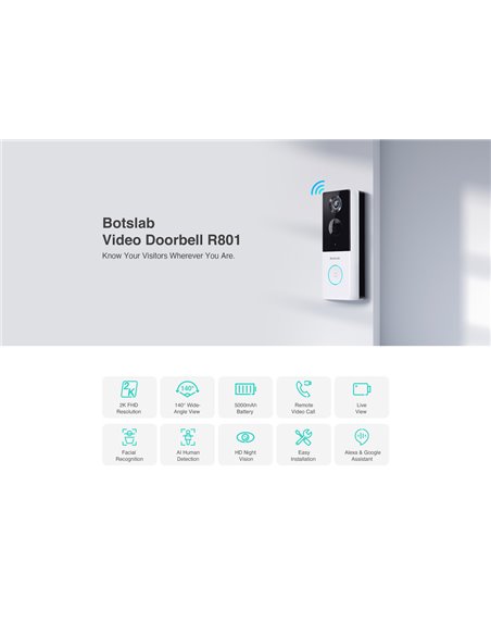 BOTSLAB smart κουδούνι με κάμερα R801, 3MP/2K, WiFi, 5000mAh