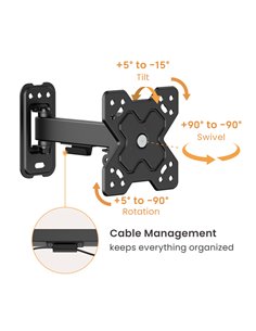 POWERTECH επιτοίχια βάση τηλεόρασης PT-1277, 13-32", έως 20kg, full motion