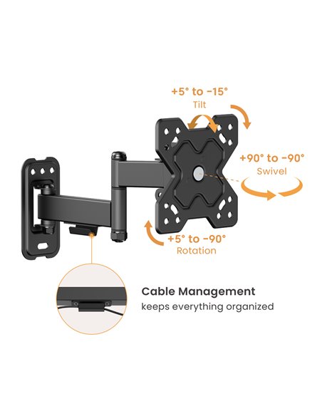 POWERTECH επιτοίχια βάση τηλεόρασης PT-1278, 13-32", έως 20kg, full motion