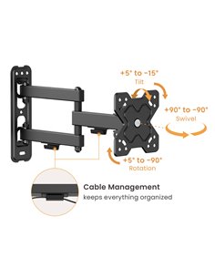 POWERTECH επιτοίχια βάση τηλεόρασης PT-1279, 13-32", έως 20kg, full motion