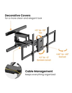 POWERTECH επιτοίχια βάση τηλεόρασης PT-1280, 43-100", έως 60kg, full motion