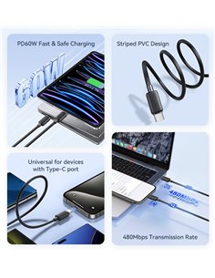 USAMS καλώδιο USB-C σε USB-C US-SJ691, 60W, 480Mbps, 1m, λευκό