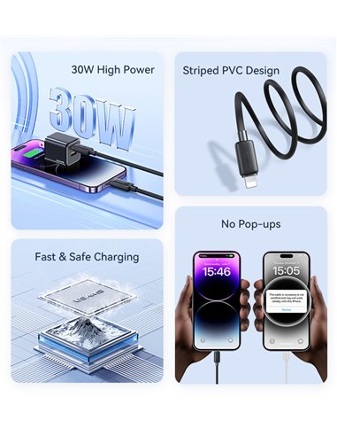 USAMS καλώδιο Lightning σε USB-C US-SJ692, 30W, 480Mbps, 1m, μαύρο