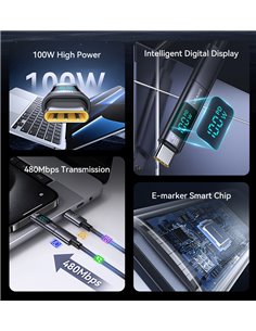 USAMS αντάπτορας USB-C US-SJ682 με οθόνη, 100W, γκρι