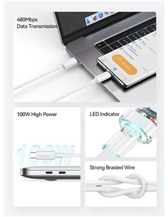 USAMS καλώδιο USB-C σε USB-C US-SJ660, 100W, 480Mbps, 1.2m, μαύρο
