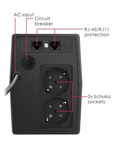 POWERTECH UPS Line Interactive PT-1050LCD με οθόνη, 1050VA, 630W, 2x Schuko, 2x RJ45/RJ11