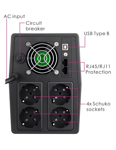 POWERTECH UPS Line Interactive PT-1800LCD με οθόνη, 1800VA, 1080W, 4x Schuko, 2x RJ45/RJ11, USB Type B