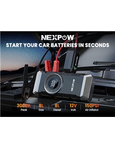 NEXPOW εκκινητής μπαταρίας & συμπιεστής αέρος NP2, 12V/3000A, 150PSI, 12000mAh