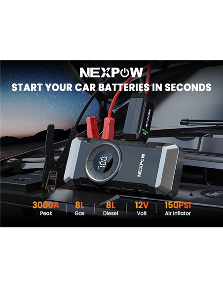NEXPOW εκκινητής μπαταρίας & συμπιεστής αέρος NP2, 12V/3000A, 150PSI, 12000mAh