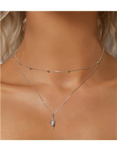 BAMOER κολιέ BSN387, δυο σειρών, σχήμα κοχύλι, ασήμι 925, ασημί