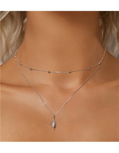 BAMOER κολιέ BSN387, δυο σειρών, σχήμα κοχύλι, ασήμι 925, ασημί