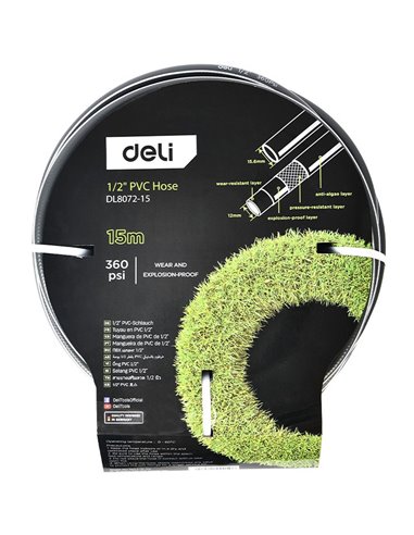 DELI λάστιχο ποτίσματος DL8072-15, 360psi, 1/2", 15m