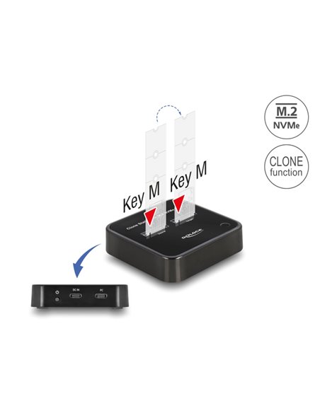 DELOCK docking station για M.2 NVMe SSD 64177, 2 θέσεων, 10Gbps, clone function, μαύρο