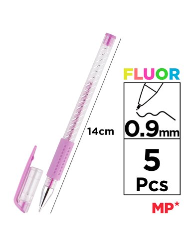 MP σετ στυλό fluorescent ballpoint PE124-5, 0.9mm, πολύχρωμα, 5τμχ
