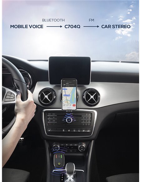 LDNIO FM Transmitter & φορτιστής C704Q, 2x USB/1x USB-C, 36W, Bluetooth, μαύρο
