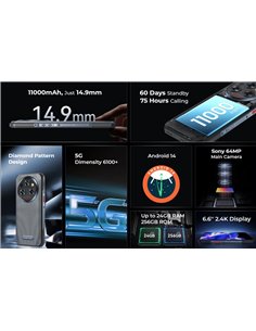 OUKITEL smartphone WP35, 6.6", 8/256GB, 5G, 11000mAh, IP68/IP69K, γκρι