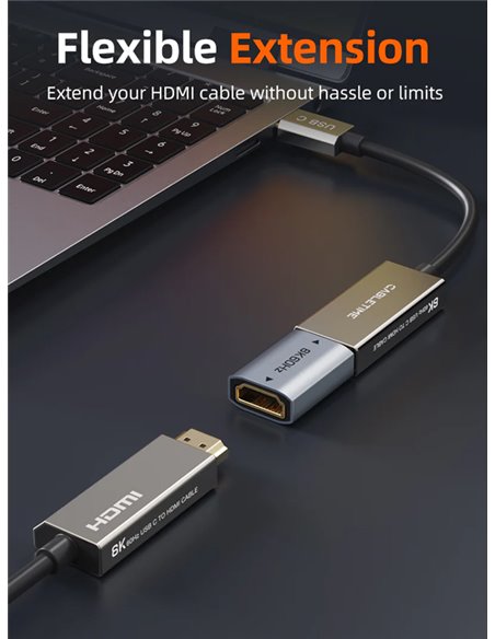 CABLETIME αντάπτορας HDMI CT-HEF8K-AG, 8K/60Hz, 4K/120Hz, 48 Gbps, γκρι