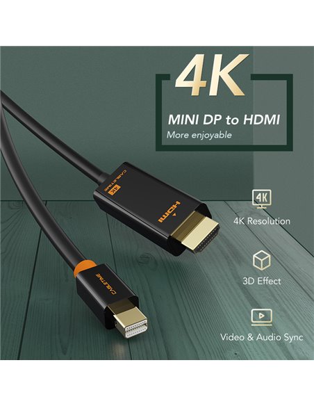 CABLETIME καλώδιο mini DisplayPort σε HDMI CT-AV588-03G4K, 4K/30Hz, 1.8m, μαύρο