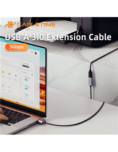 CABLETIME καλώδιο προέκτασης USB CT-AMAF1, 5Gbps, 3m, μαύρο